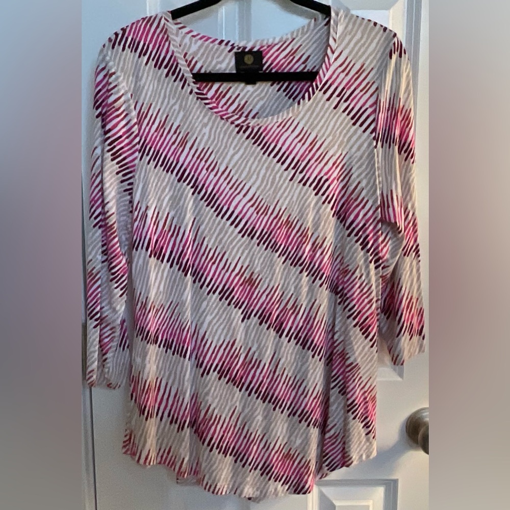 Chic Pink and White Striped Long Sleeve Top